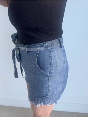 Trina Turk Blue Denim Tie-Waist Mini Shorts